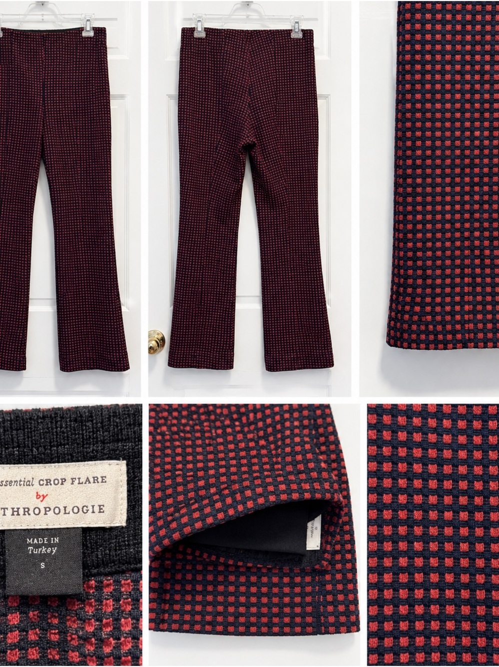 Anthropologie Kids Black and Red Checked Crop Flare Sweatpants